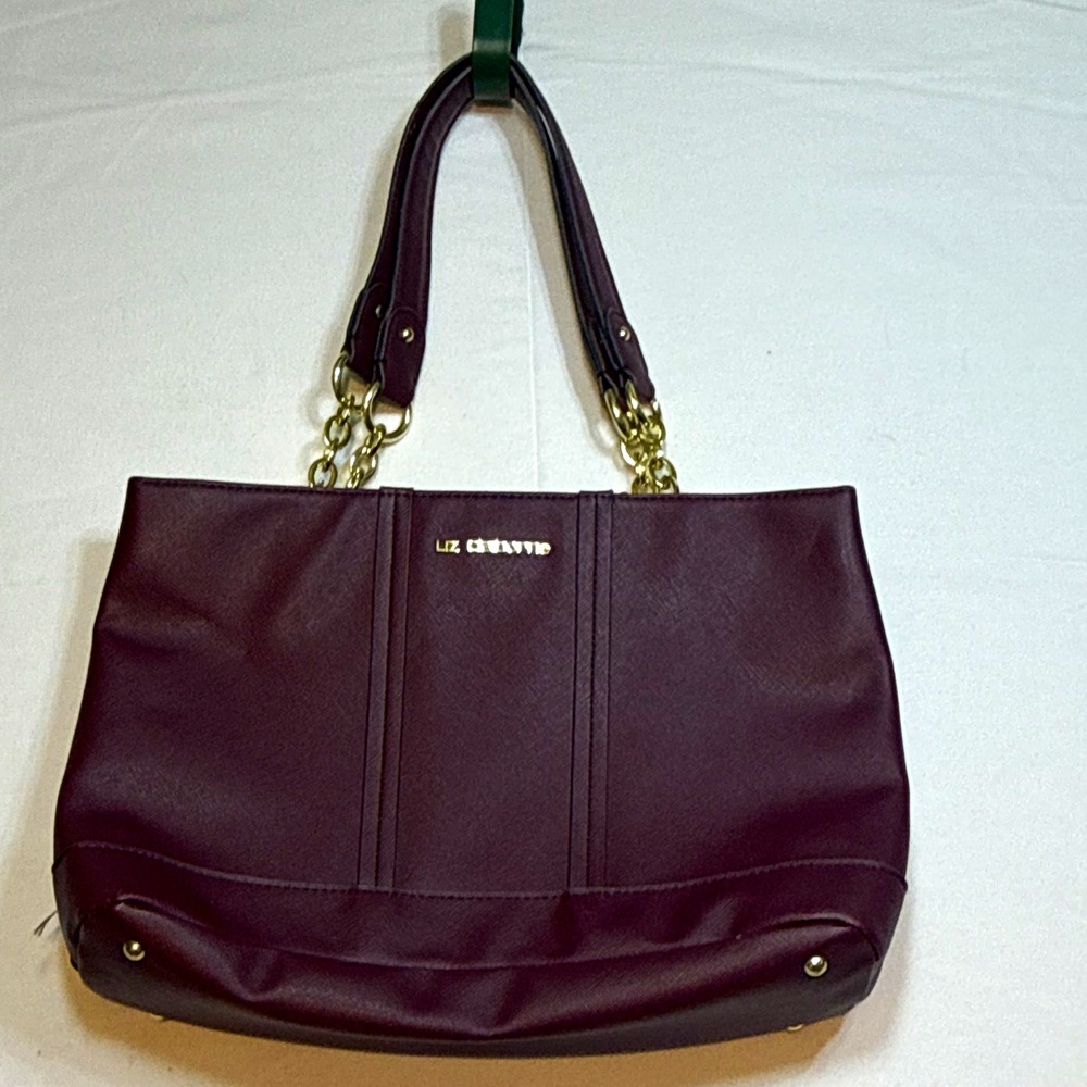Liz Claiborne Burgundy/purple Bag Gold Chain Zip Top